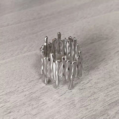 Beaten Finish 18K Gold Anti Tarnish Adjustable Ring For Women