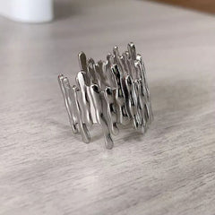 Beaten Finish 18K Gold Anti Tarnish Adjustable Ring For Women