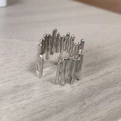 Beaten Finish 18K Gold Anti Tarnish Adjustable Ring For Women