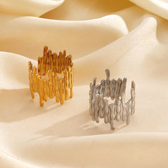 Beaten Finish 18K Gold Anti Tarnish Adjustable Ring For Women