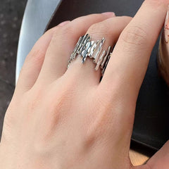 Beaten Finish 18K Gold Anti Tarnish Adjustable Ring For Women