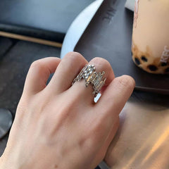 Beaten Finish 18K Gold Anti Tarnish Adjustable Ring For Women