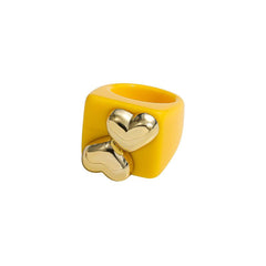 Dual Heart Triangle Cone Ball Gold multicolor Retro Neon Ring For Women