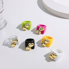 Dual Heart Triangle Cone Ball Gold multicolor Retro Neon Ring For Women