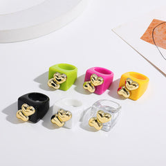 Dual Heart Triangle Cone Ball Gold multicolor Retro Neon Ring For Women