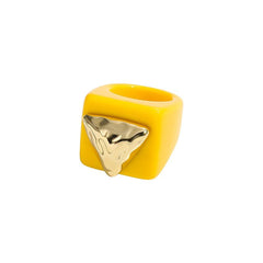 Dual Heart Triangle Cone Ball Gold multicolor Retro Neon Ring For Women