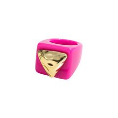 Dual Heart Triangle Cone Ball Gold multicolor Retro Neon Ring For Women