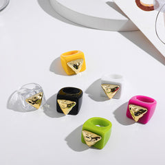 Dual Heart Triangle Cone Ball Gold multicolor Retro Neon Ring For Women