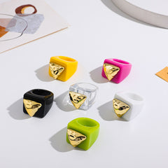 Dual Heart Triangle Cone Ball Gold multicolor Retro Neon Ring For Women