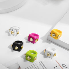 Dual Heart Triangle Cone Ball Gold multicolor Retro Neon Ring For Women