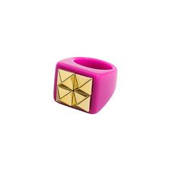 Dual Heart Triangle Cone Ball Gold multicolor Retro Neon Ring For Women