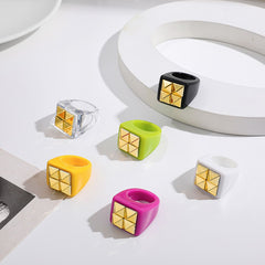 Dual Heart Triangle Cone Ball Gold multicolor Retro Neon Ring For Women