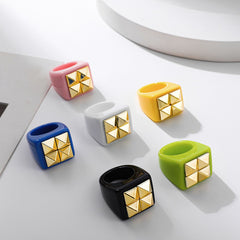 Dual Heart Triangle Cone Ball Gold multicolor Retro Neon Ring For Women