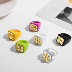 Dual Heart Triangle Cone Ball Gold multicolor Retro Neon Ring For Women