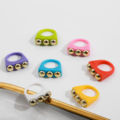 Dual Heart Triangle Cone Ball Gold multicolor Retro Neon Ring For Women