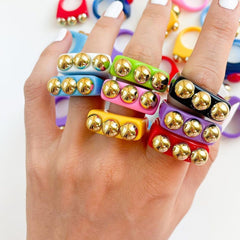 Dual Heart Triangle Cone Ball Gold multicolor Retro Neon Ring For Women