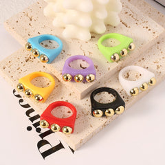 Dual Heart Triangle Cone Ball Gold multicolor Retro Neon Ring For Women