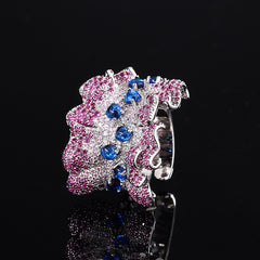 Inlaid Cubic Zirconia Silver Green Pink Crystal Anti Tarnish Free Size Ring For Women