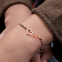 Infinity Heart Mangalsutra Style Rose Silver Gold CZ Brass Bracelet