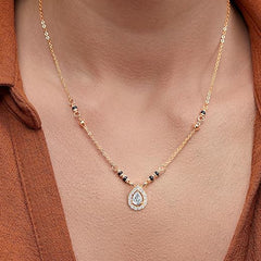 Double Halo Teardrop Black Beads Rose Silver Gold CZ Brass Mangalsutra