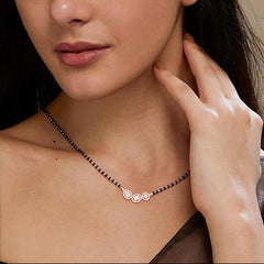 Elegant Three Stone Rose Silver Gold CZ Anti Tarnish Brass Mangalsutra
