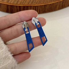 Punk Zipper Silver Blue Green Anti Tarnish Dangler Drop Earring For Women