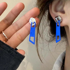 Punk Zipper Silver Blue Green Anti Tarnish Dangler Drop Earring For Women