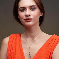 Black Beads Tassel with Star Charm Rose Silver Gold Brass Necklace