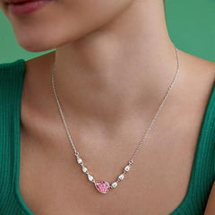 Pink Center Stone & Teardrop Rose Silver Gold Plated Brass Necklace