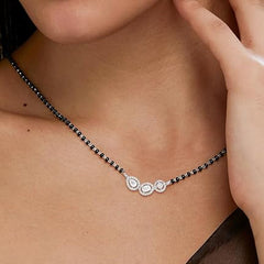 Elegant Three Stone Rose Silver Gold CZ Anti Tarnish Brass Mangalsutra