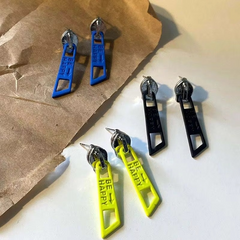 Punk Zipper Silver Blue Green Anti Tarnish Dangler Drop Earring For Women