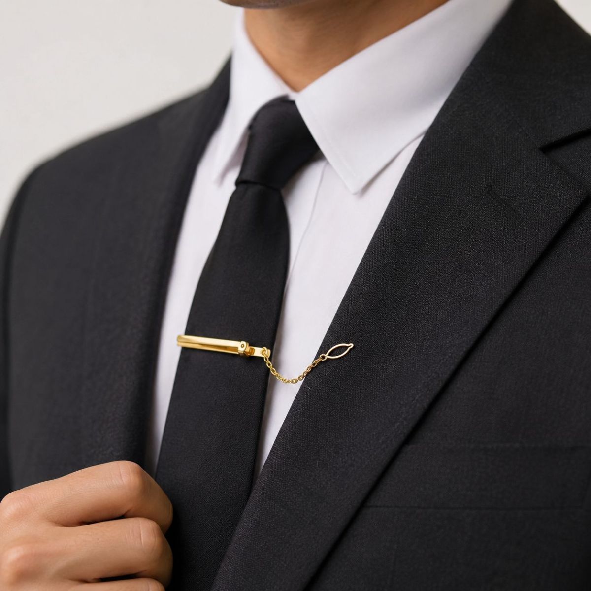 Plain 18K Gold CZ Formal Shirt Tie Pin Clip For Men