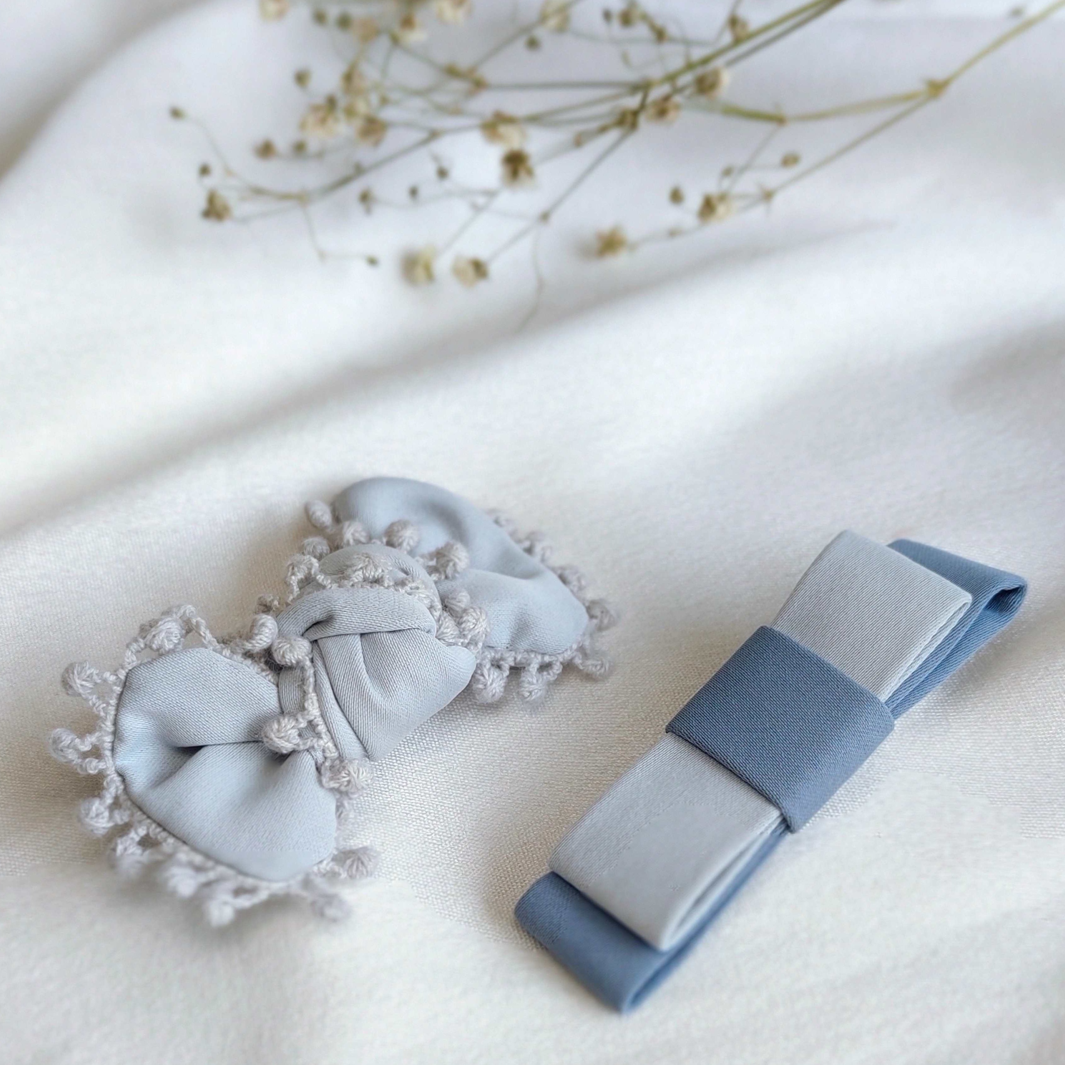 Beauty Grey Blue Fabric Hair Clip Accessories Pack Of 2 Pcs For Girl Women