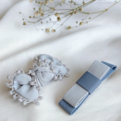 Beauty Grey Blue Fabric Hair Clip Accessories Pack Of 2 Pcs For Girl Women