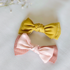 Top Knot Pink Brown Fabric Hair Clip Accessories Pack Of 2 Pcs For Girl Women