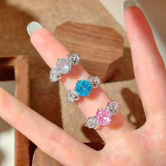 Luxury Silver Plated Round Cut CZ Copper Anti Tarnish Cocktai Ring