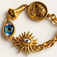 Blue Evil Eye & Mermaid Coin Charm Chain Gold Plated Enamel Bracelet