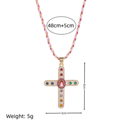 Cross Rosary Prayer Crystal Enamel 18K Gold Thread Anti Tarnish Necklace Pendant For Women