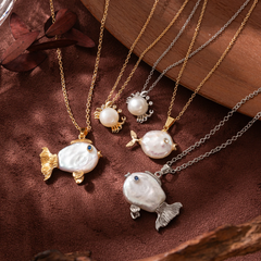 Ocean Pearl Shape Crabs 18k Gold Silver Stainless Steel Anti Tarnish Necklace Pendant Chain For Women