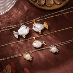 Ocean Round Pearl Shape Fish 18k Gold Silver Stainless Steel Anti Tarnish Necklace Pendant Chain For Women