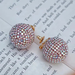 Pink Green Purple Round Gold Plated Rhinestone Stud Earrings