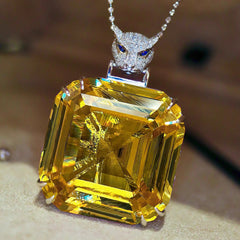 Panther Princess Cut Solitaire Pink Blue Yellow Silver Cubic Zirconia Anti Tarnish Necklace For Women