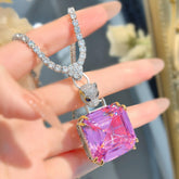 Panther Princess Cut Solitaire Pink Blue Yellow Silver Cubic Zirconia Anti Tarnish Necklace For Women