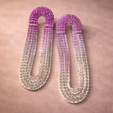 Black Pink Multi Chain U Shape Silver Rhinestone Dangler Earrings