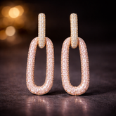 Purple Pink Rectangle Shape Gold Plated Cubic Zirconia Dangler Earrings