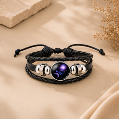 Constellation Zodiac Star Leather Wrist Band Strand Bracelet