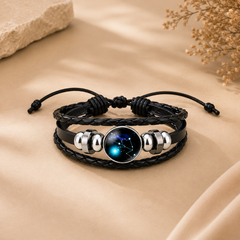 Constellation Zodiac Star Leather Wrist Band Strand Bracelet