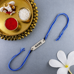 Customized Personalised Engraving Silver Plated Blue White Thread Rakhi