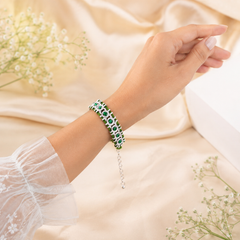 Emerald Green Silver Plated CZ Multi-Strand Thread Bracelet For Women