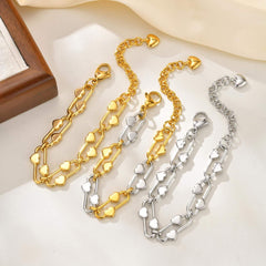 Gold Silver Heart Plain Anti Tarnish Stainless Steel Wrist Wear Women